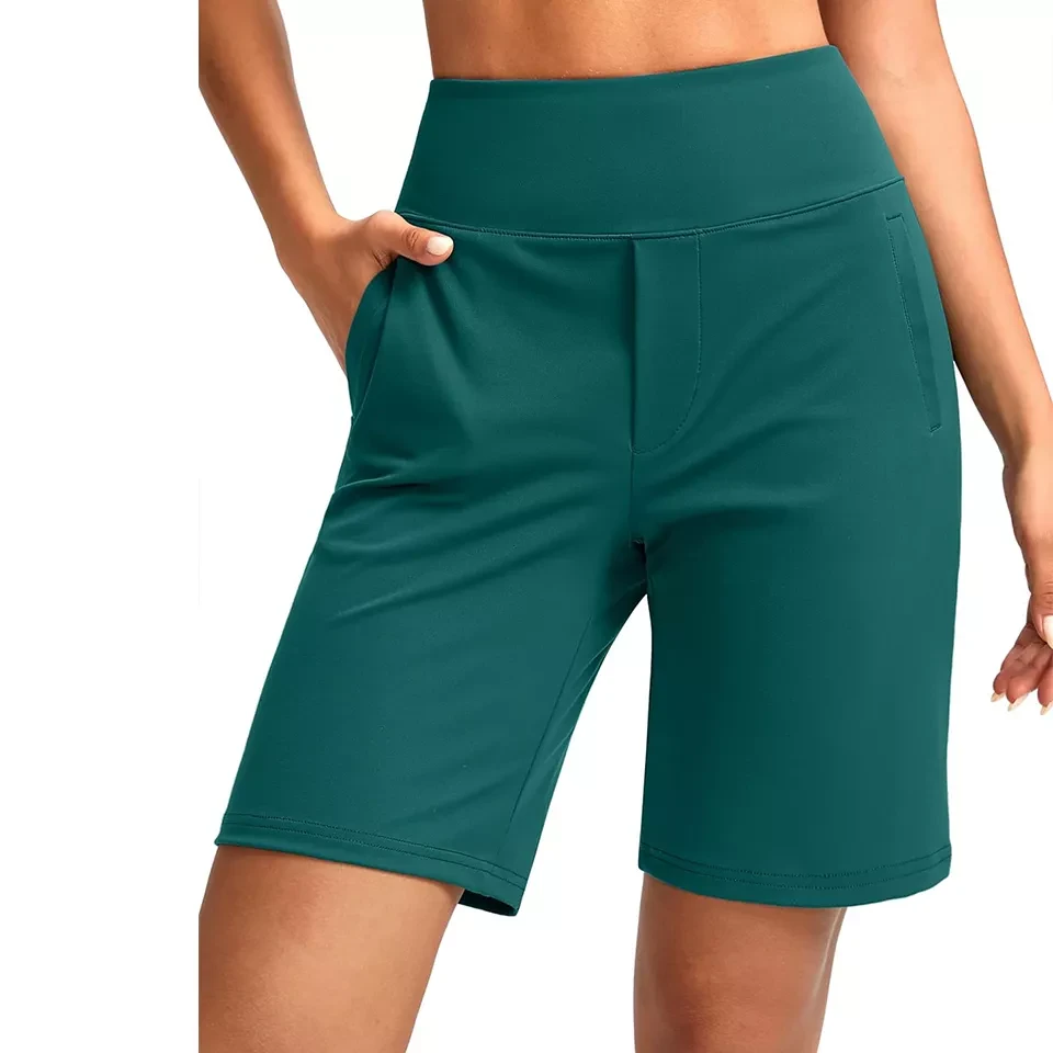 Women's High Waisted Shorts with 4 Pockets Knee Length Long Shorts for Women Workout Athletic C