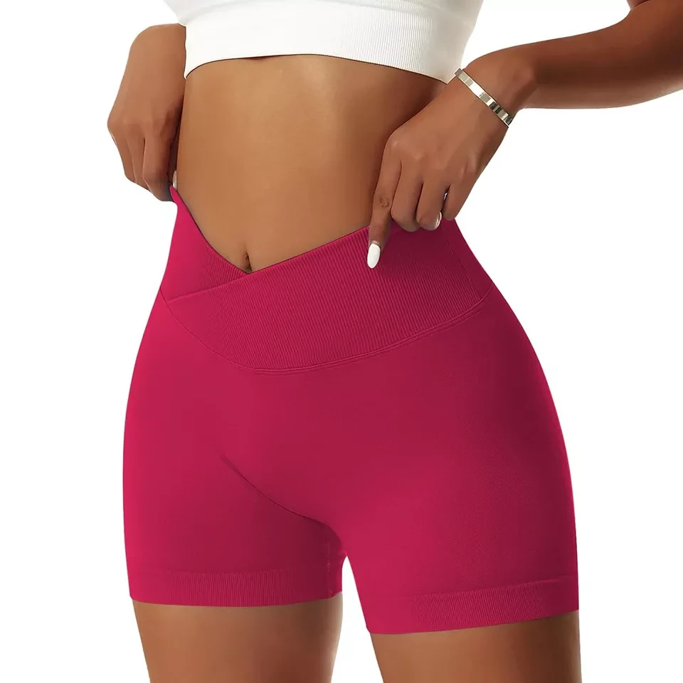 Women's Gym Shorts V Cross Stretch Push Up Yoga Shorts Booty Scrunch Fitness Trousers Short Hig