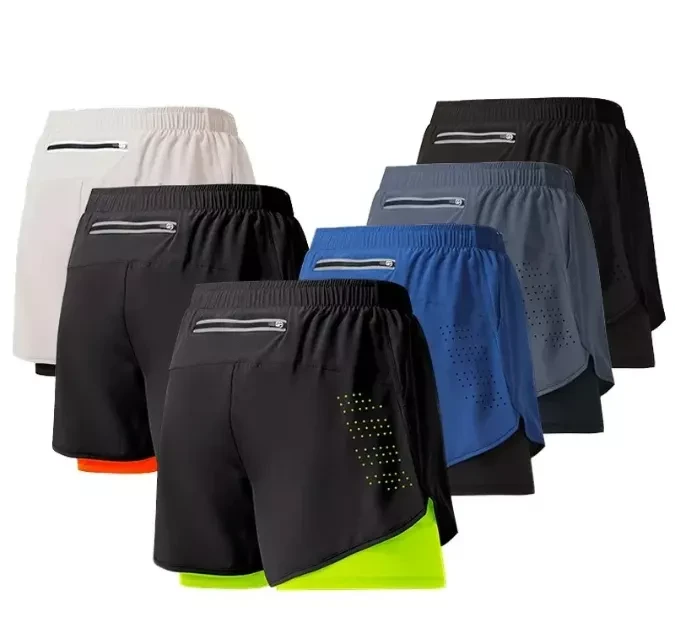 Men's Training Clothing Double Layer Custom Logo Print or Embroidered Sweatpants Shorts cotton 