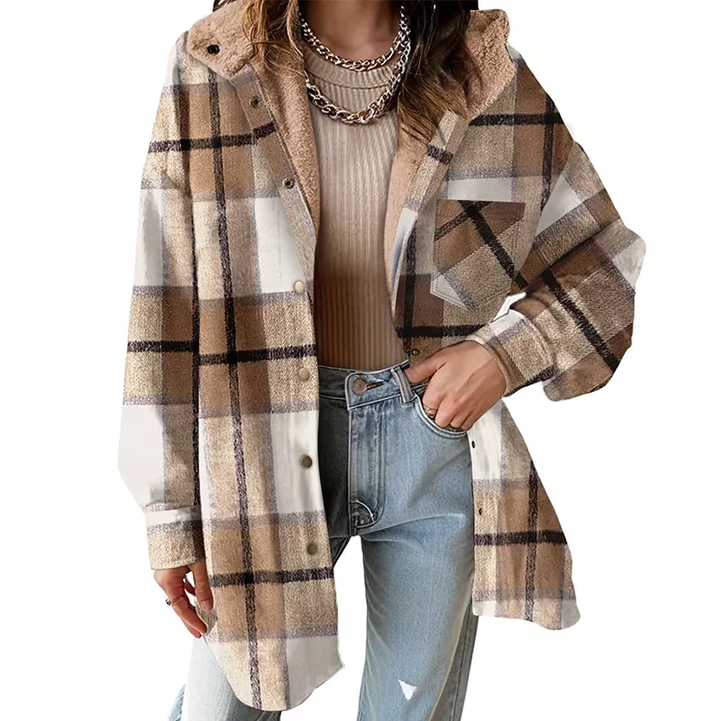 Women's Flannel Hooded Plaid Shacket 2024 Thick Coat Winter Coat for Warmth Button down Coat Wa