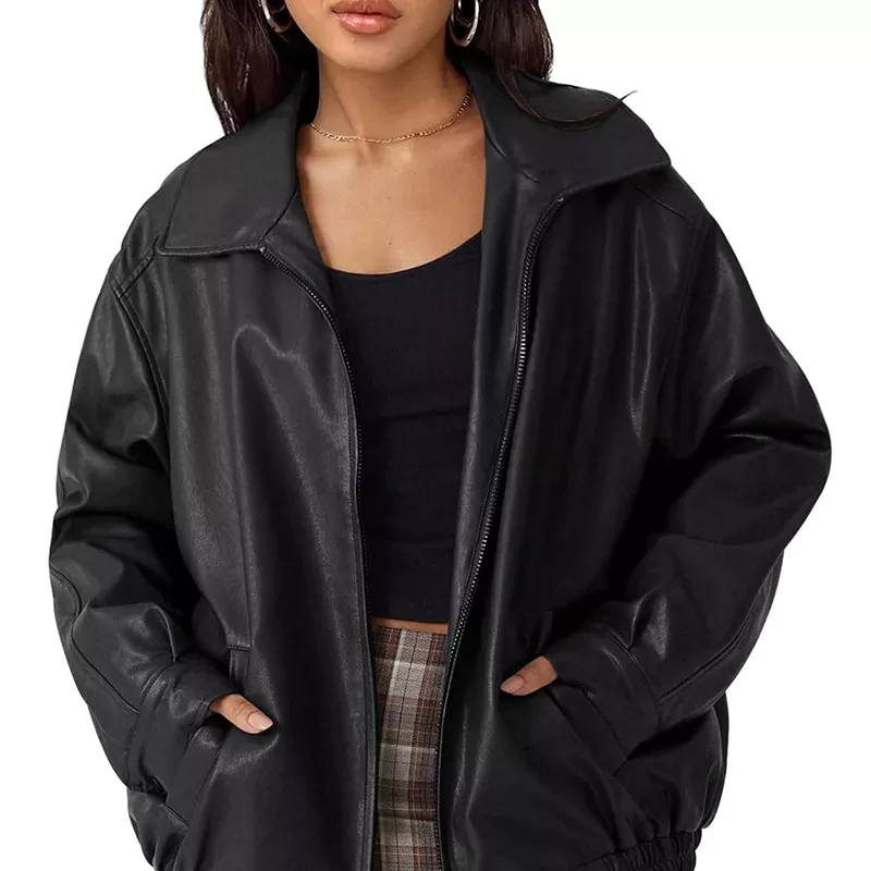 Trendy Queen Womens Leather Jackets Oversized Faux Motorcycle Plus Size Moto Biker Coat Fall Outfits