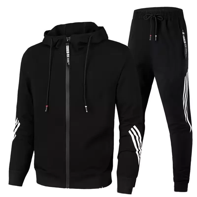 Leisure sports fitness set windproof zipper jacket running sports set trousers