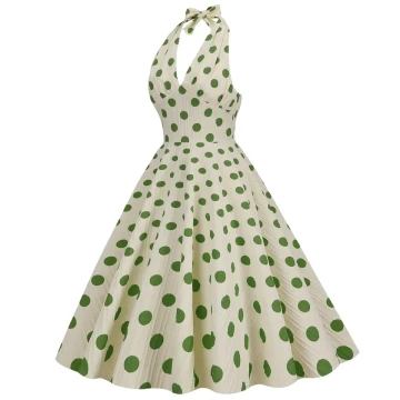 Polka dot holiday banquet dress hanging neck backless sexy big swing dress female