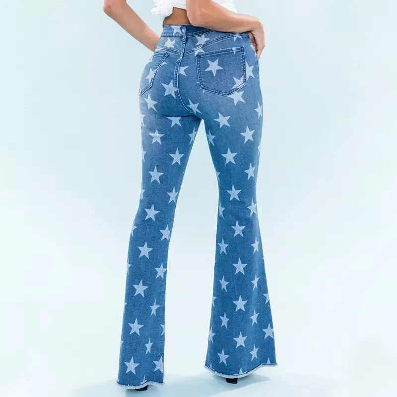 Custom fashion full screen printing women plus size straight Jeans