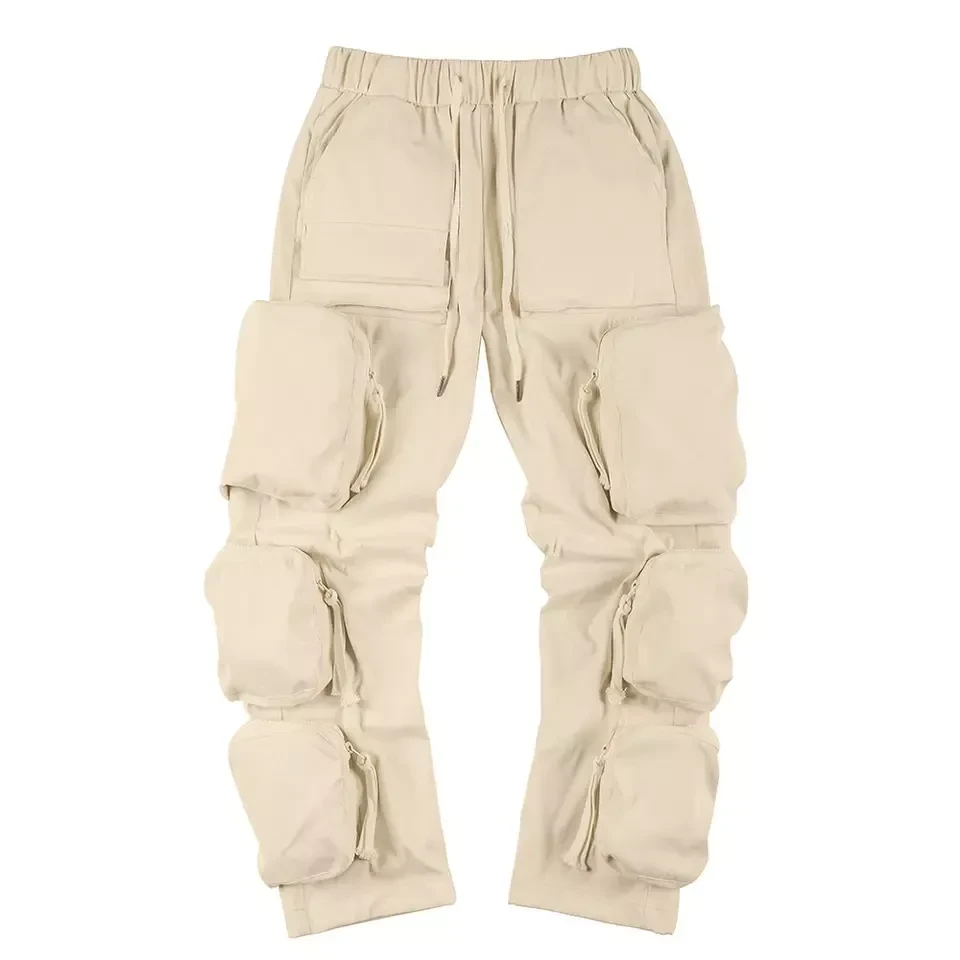Wind zipper multi-pocket hip hop trend loose casual cargo pants for men