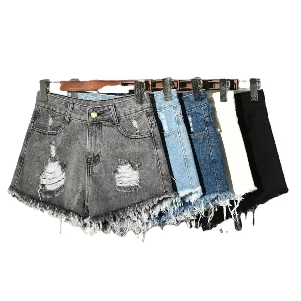 5colors denim short jeans ladies ripped Short pants Custom Logo Print or Embroidered Sweatpants Shor