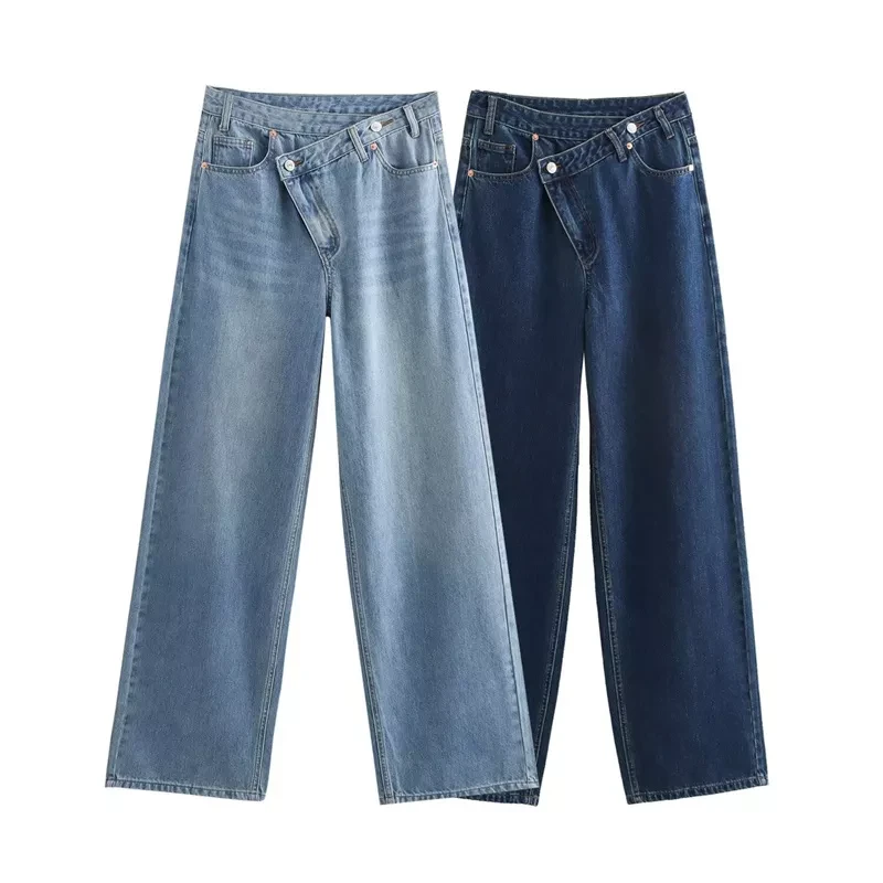 2024 Early Autumn New Arrival Basic Elegant Double Placket High Waist Wide Leg Jeans