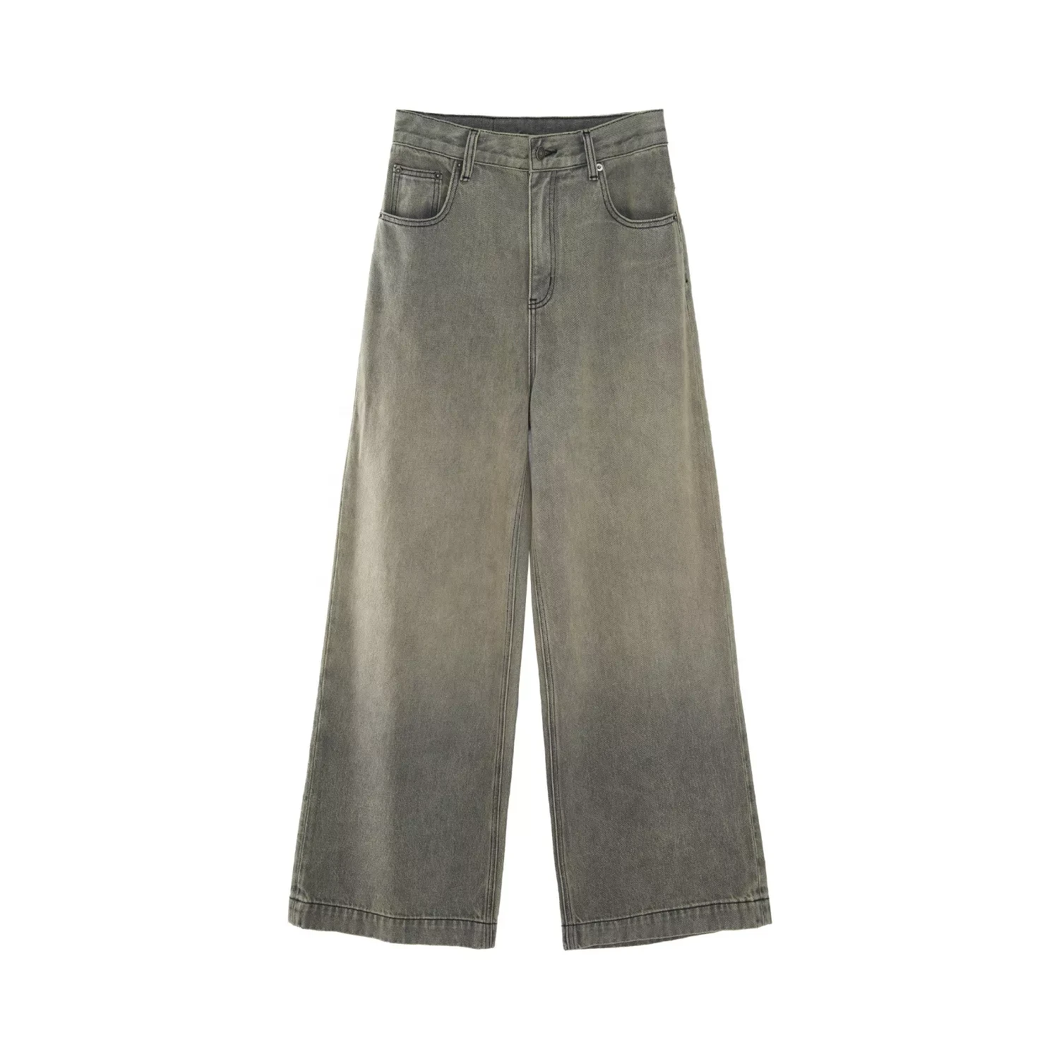 Custom Women High Rise Trendy Jeans Woman Loose Full Length Straight Jeans Women Baggy Wide Leg Jean