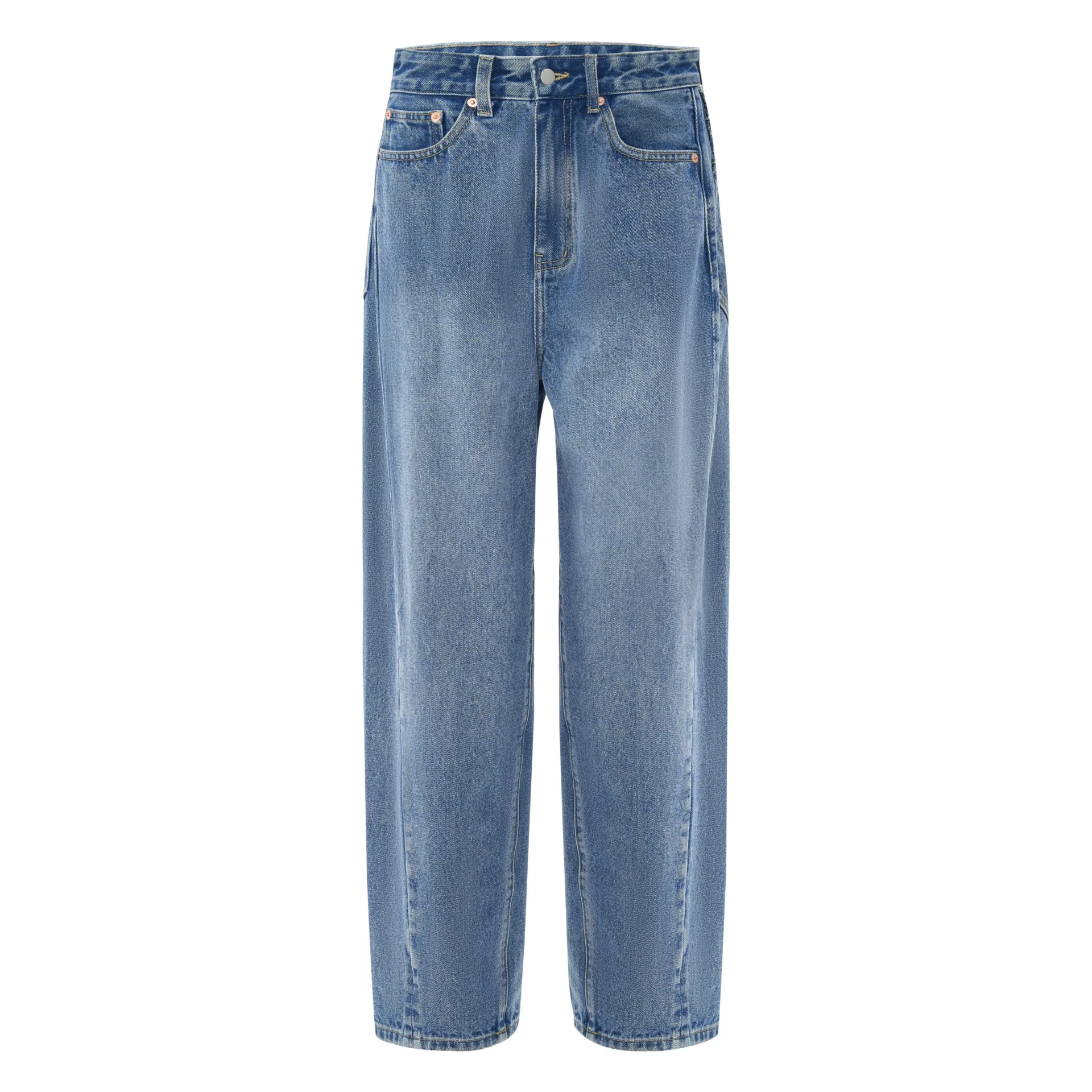 Custom Women High Rise Trendy Jeans Woman Loose Full Length Straight Jeans Women Baggy Wide Leg Jean