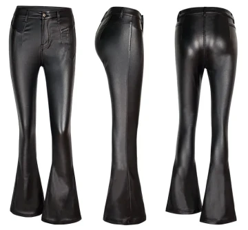 Faux leather leggings trousers PU elastic shaping stretchy high waist ladies leather pants