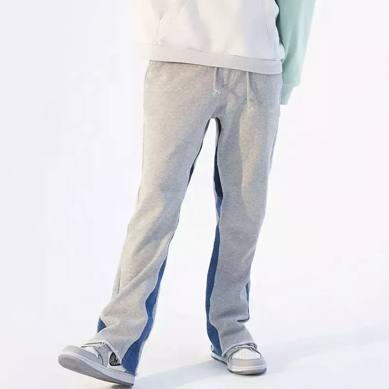 Jogger Track Pants Patchwork Elastic Waistband Men Stacked Sweatpants