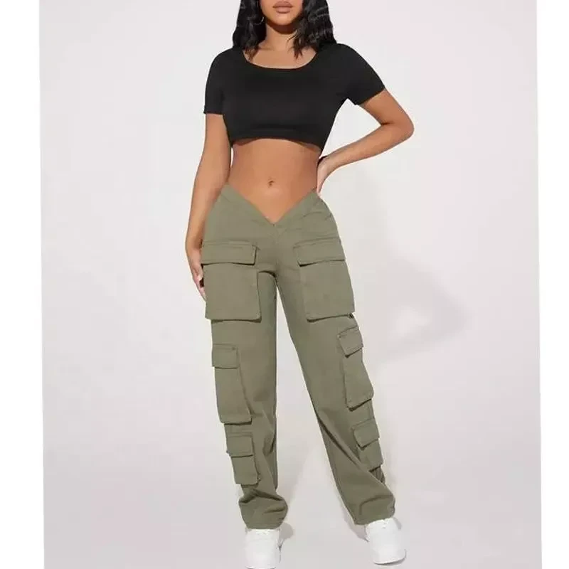 Multi pockets cargo pant slim fit parachute pants for women