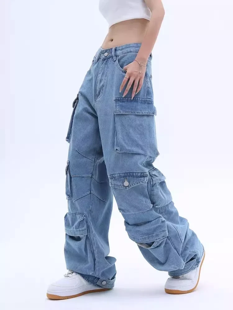 New Cargo Pants With Large Pockets Jeans Women Spot Goods Casual Jeans Fashionable Elastic Force Hig