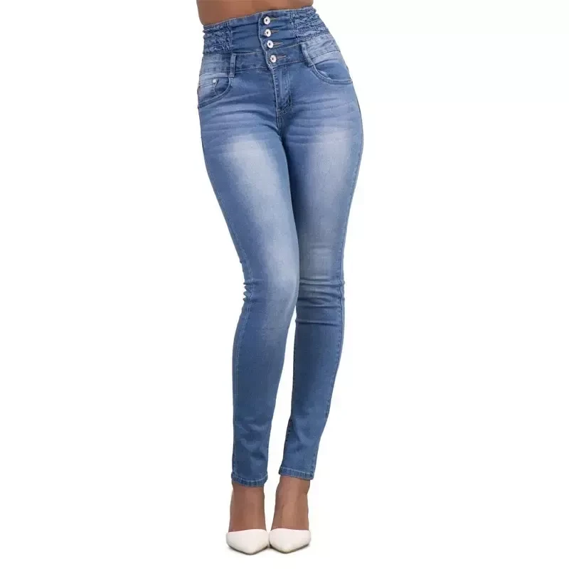 Push up pencil denim pants ladies vintage high waist Jeans stretch skinny Mom Jean