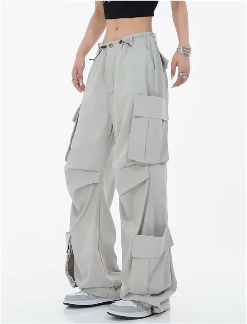 Three-dimensional large pocket cargo casual pants thin straight leg pants for women