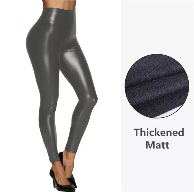 Women Sexy High Waist Slim Soft Stretch Shiny PU Tight Trouser Pants