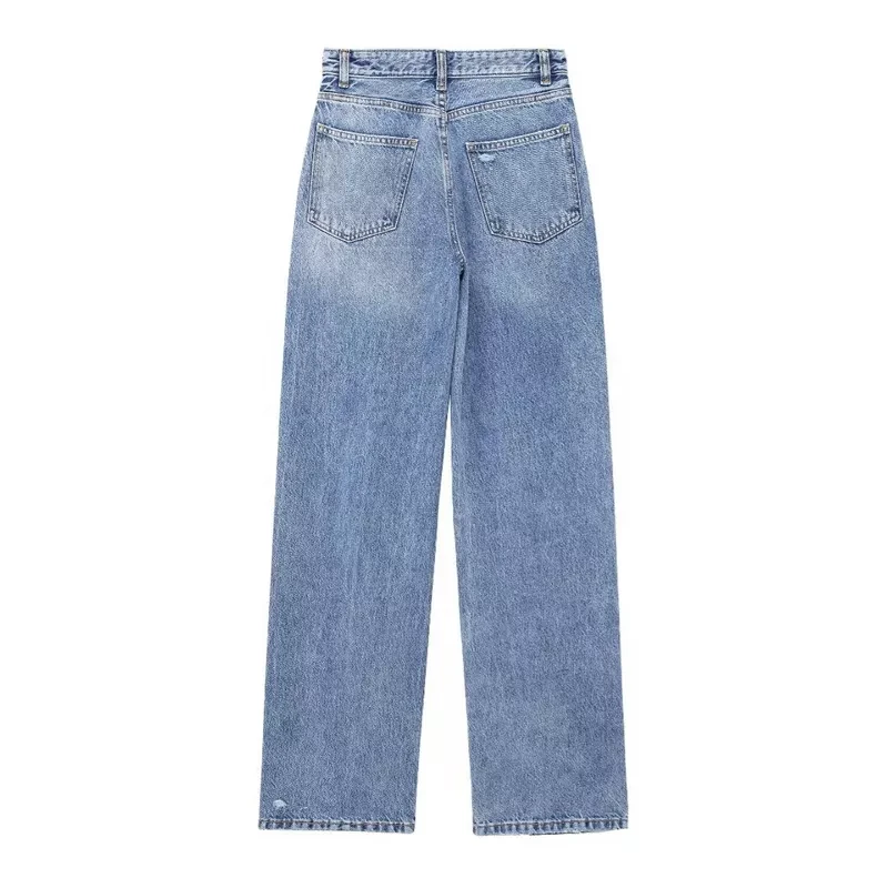 women's clothing 2024 summer new versatile blue high waist wide leg denim trousers