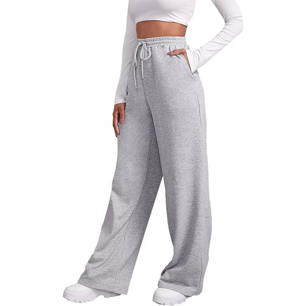 Women's Solid Color Drawstring Baggy Sweat Pants Joggers Straight Leg Trousers Pants Oversized 