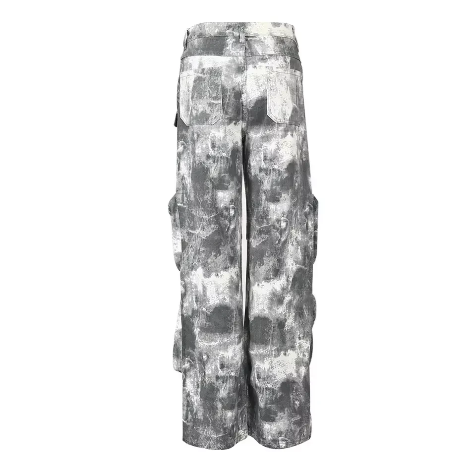 Women's straight handsome smoky grey jeans with multiple pockets