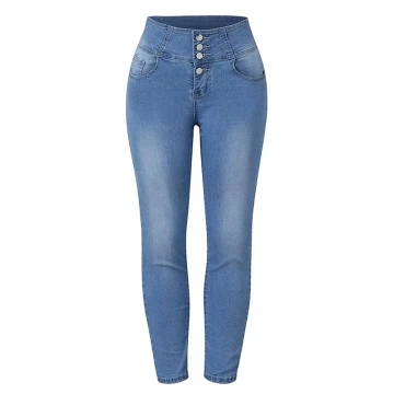 Skinny for women with hole ripped denim pencil pants distressed light blue denim jeans jeggings fash