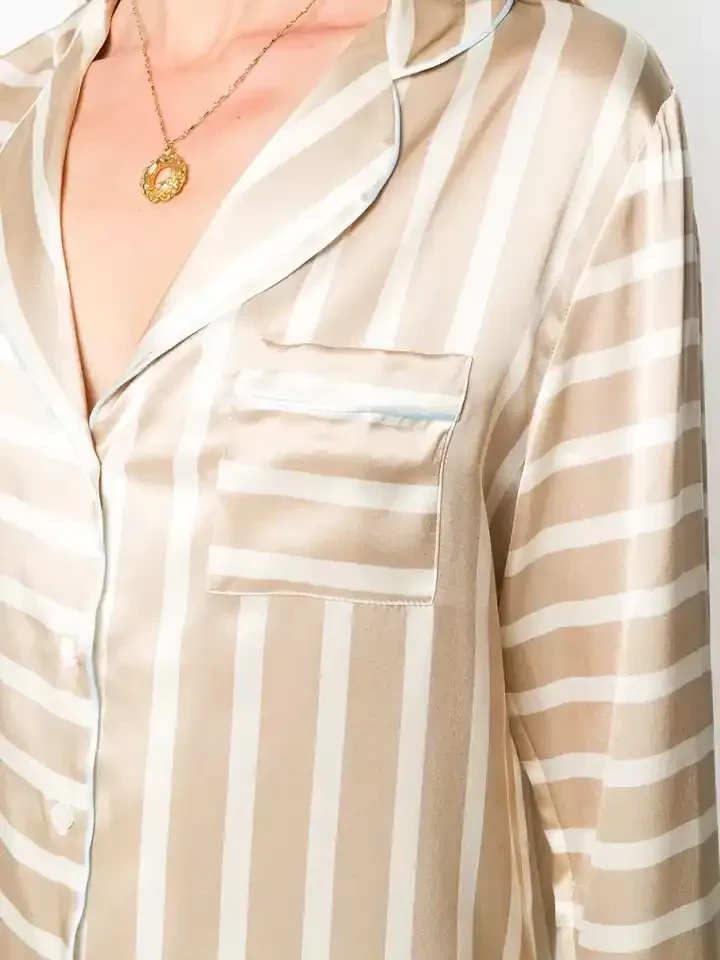 New Arrivals Fall clothing striped silk two piece sets button front sleepwear women Latest