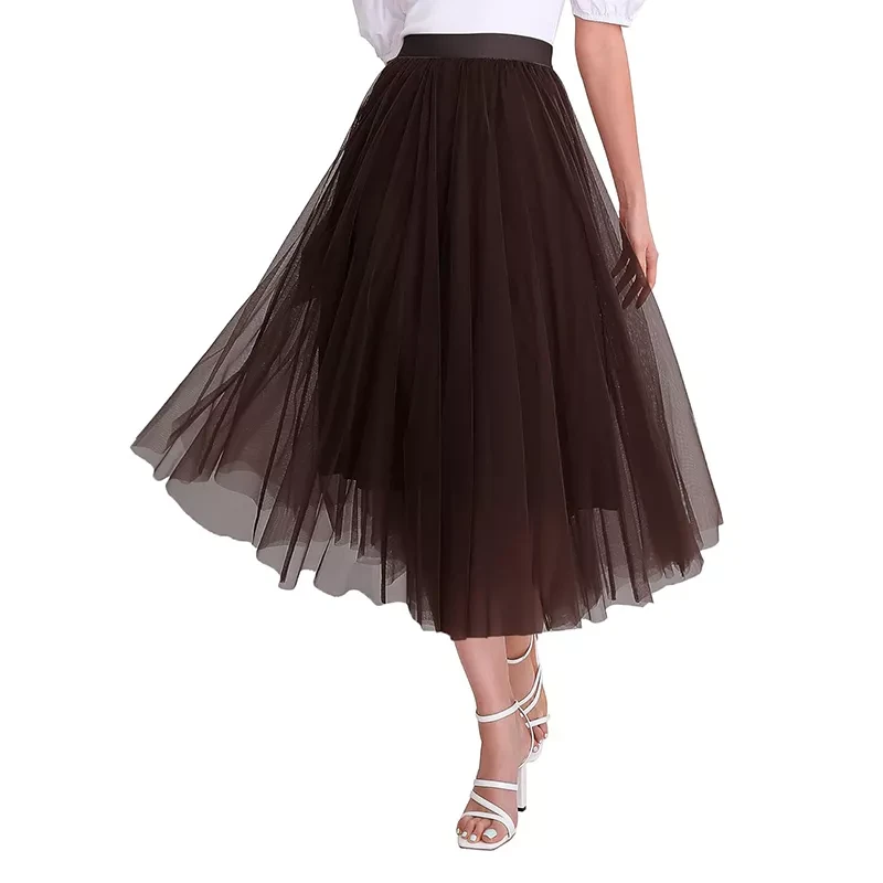 Women’s Tulle Skirts Midi Elastic High Waist Pleated Mesh Flowy A-Line Party Long Tutu Skirts…