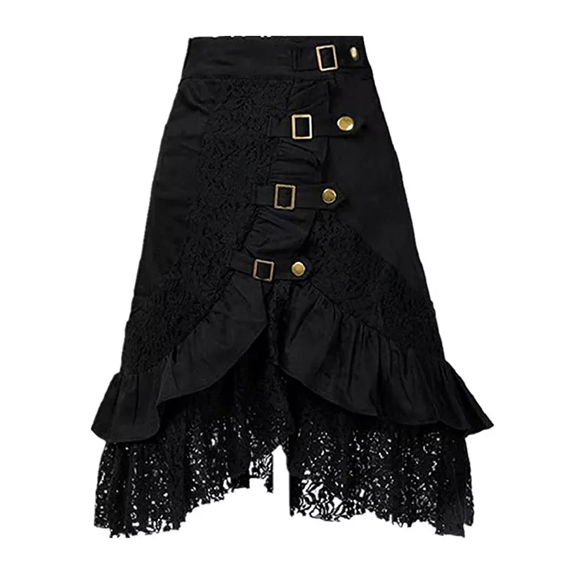 Women's Steampunk Party Club Wear Punk Gothic Retro Black Lace Skirt