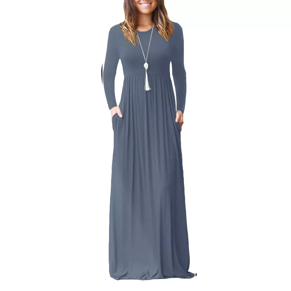 Women's Long Sleeve Loose Maxi Dresses Casual Long Dresses with Pockets