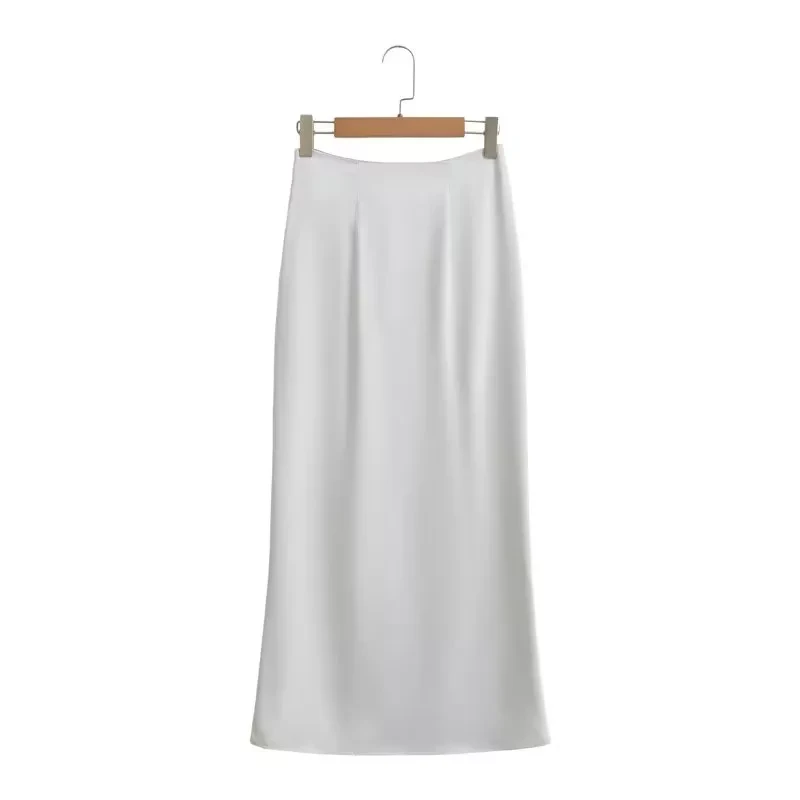 Women summer New Fashion Silk satin half skirt Vintage High Waist zipper Female Skirts