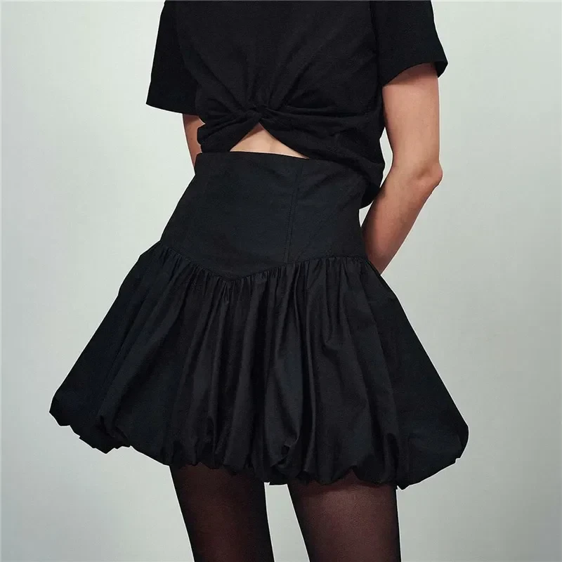 Women Skirt Fashion High Waist Pleated Ruffle A Line Mini Skirt 2024 New Summer White Chic Girls Cut