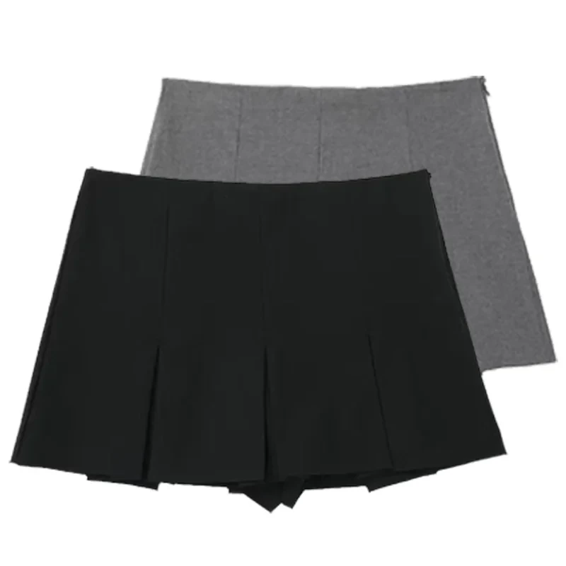 Pleated Skirt Shorts Women High Waist Short Skirts Summer Ruffle Tailoring Culottes Black Grey Skirt