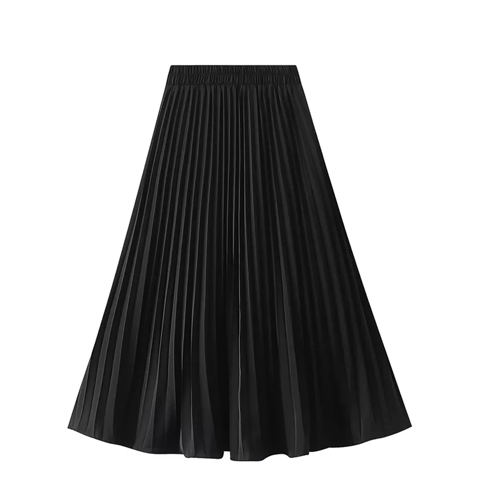 Pleated Midi Skirt Vintage Elastic High Wasit Tutu Skirt Draped A Line Swing Casual Skirts for Women