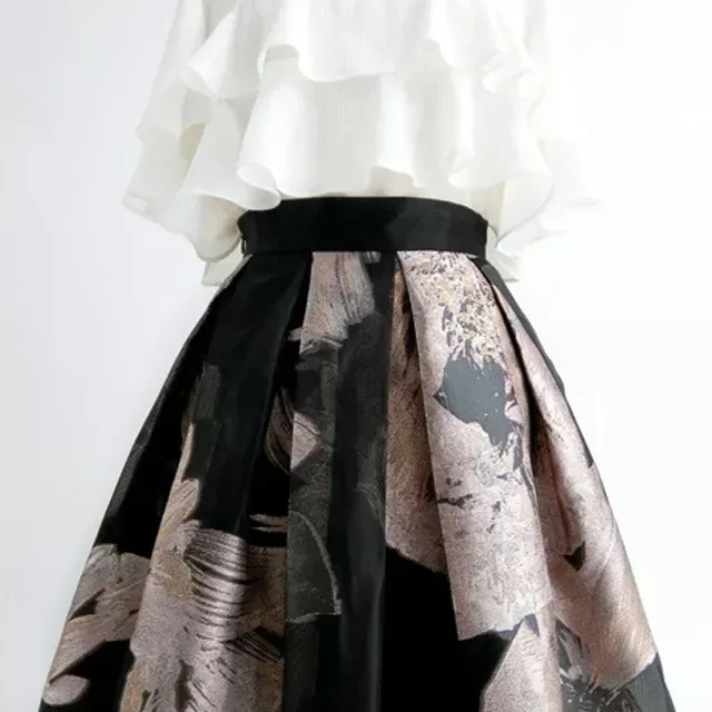 New women's fluffy skirt embroidered long dress unique style A-line swing skirt