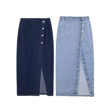 New retro slit design loose high waist bag hip denim skirt OEM fashion denim leather skirtsSummer Cu