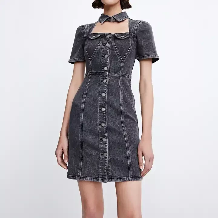 Elegant bodycon short sleeve ladies jeans dresses fashion denim