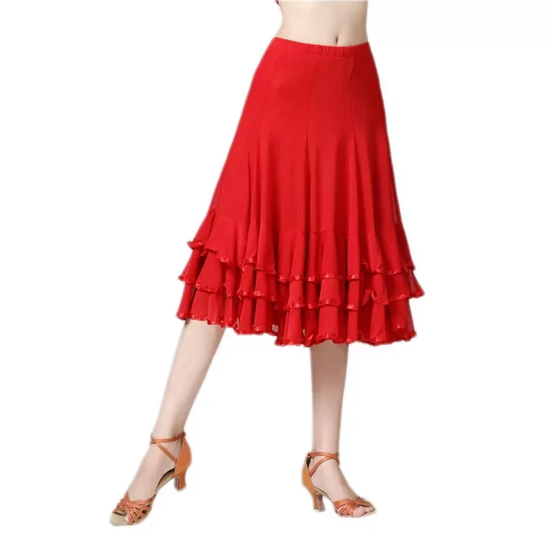 CISMARK Elegant Ballroom Dance Latin Flamenco Dance Skirt for Women