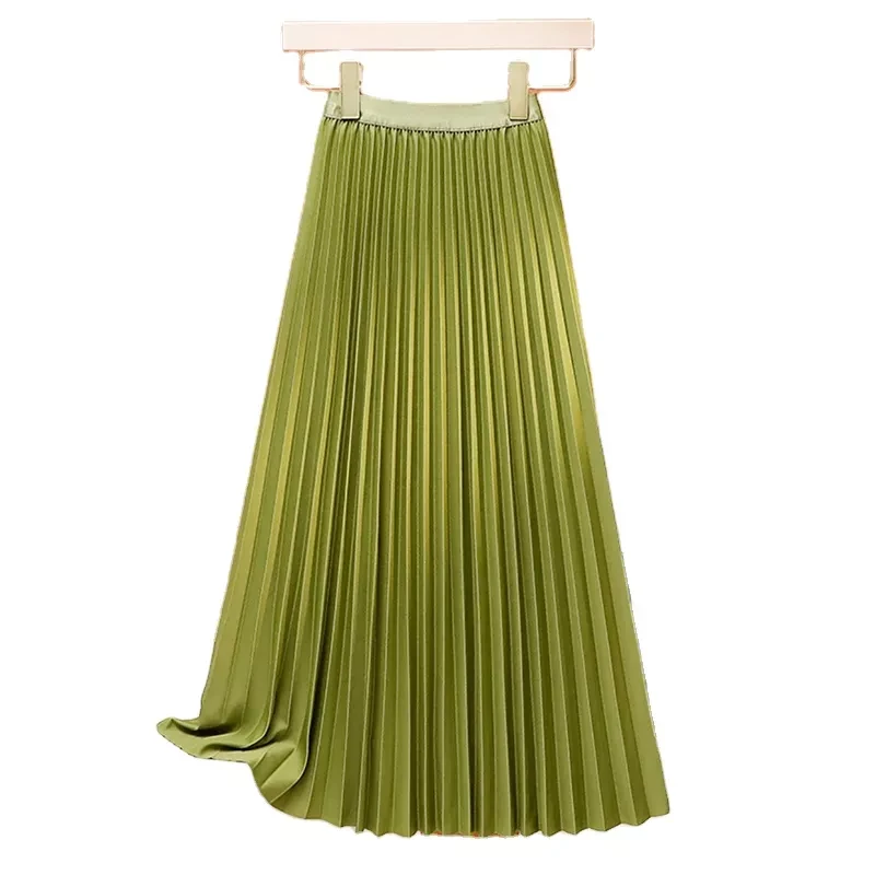 Black Long Pleated Skirt Women Summer Elegant Plain Korean Casual Simple Temperament High Waisted Mi