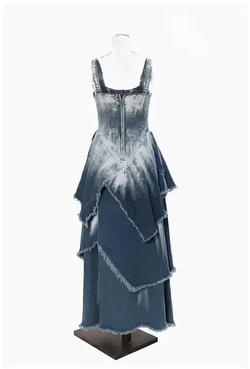 Ombre denim dress spaghetti strap midi casual dress